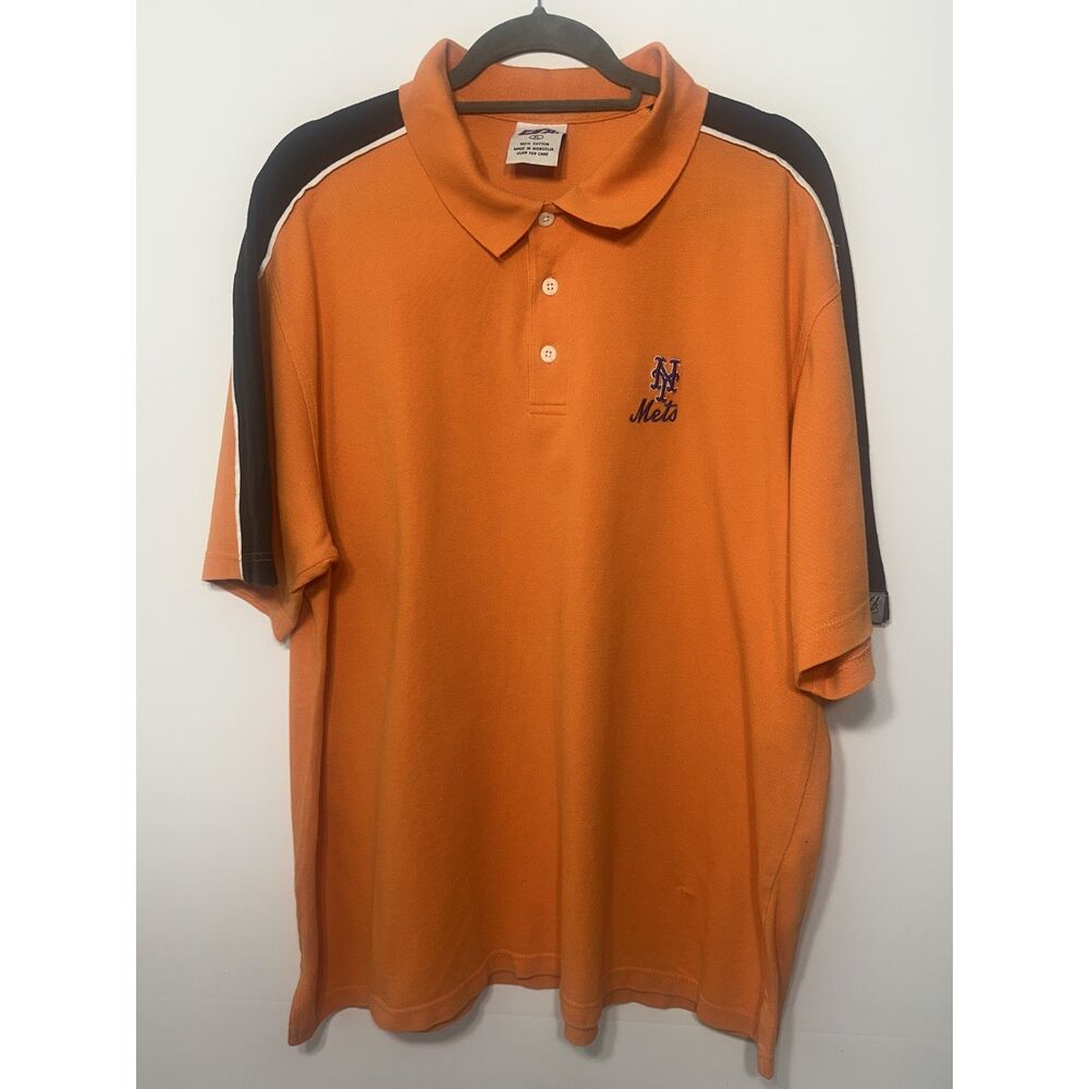 CSA New York Mets MLB Polo Shirt Adult XL Orange Black Embroidered Logo